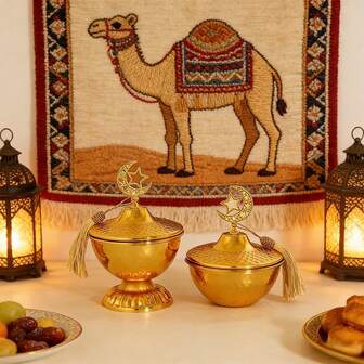 1ชิ้น จานใส่ขนมโลหะสำหรับเทศกาลตะวันออกกลาง, จานใส่ผลไม้แบบปิดผนึก, ของตกแต่งโต๊ะสไตล์อาหรับ