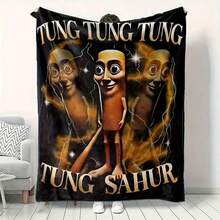 Tung Tung Tung Sahur Blanket Italian Brainrot Flannel Throw Blanket Bedding Couch Personalised Lightweight Bedspreads, - 彩色 - 查看 8