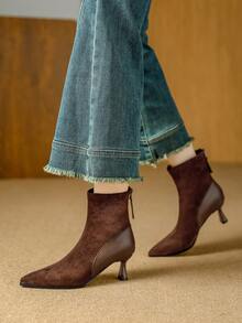 Qiluyuan Women's Fashion Ankle Boots, Pointed Toe High Heel Boots With Zipper, Versatile For Daily, Casual, Holiday, Date, Coffee, Black - Coffee Brown - View 7