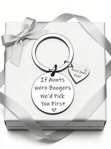 1pc Stainless Steel "Aunt" Keychain, Gift For Family - Silver - View 5