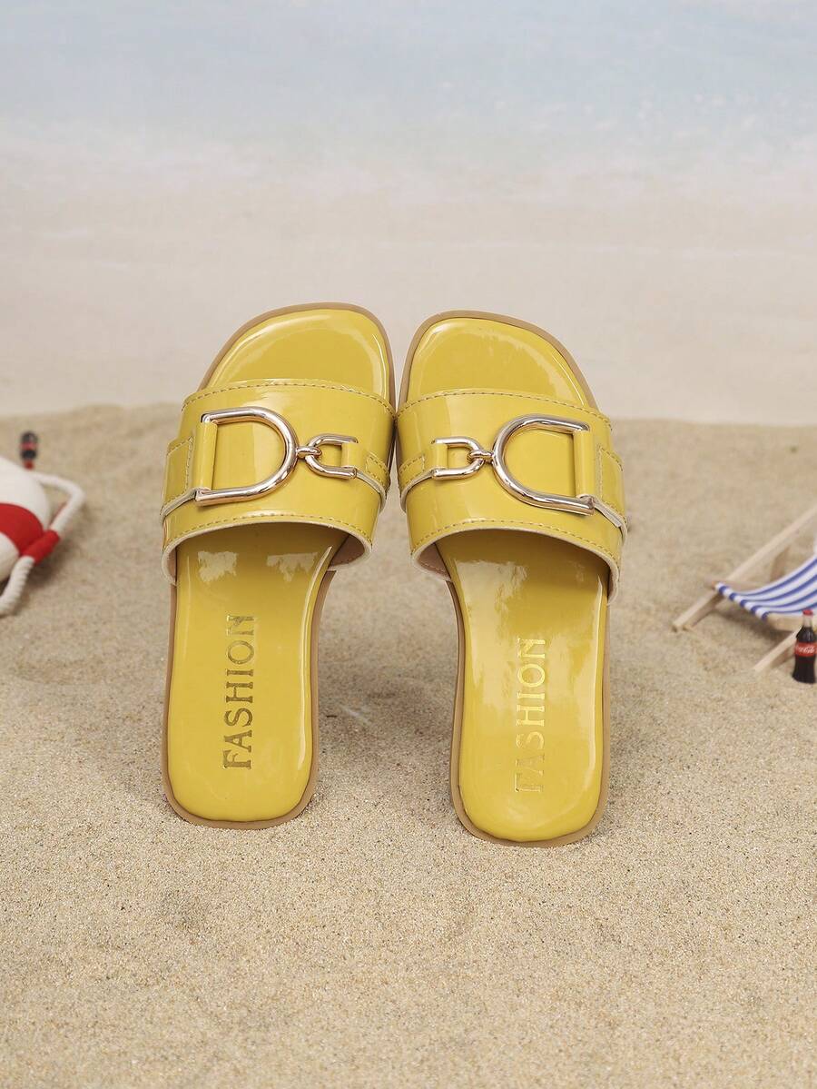1 Đôi dép bệt đế bằng PU tối giản cho trẻ em, thích hợp cho mùa hè - Màu vàng - Xem 1