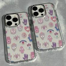 1个彩色手掌心形复古图案透明电镀优雅防震TPU时尚手机壳，兼容 15/14/13/12/11/16/17 Pro Max，国际版，非国内版 - 彩色 - 查看 3