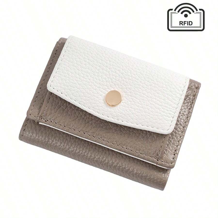 ミニ財布 RFID 三つ折り財布 レディース 本革 おしゃれ 小さい財布 スキミング防止 小銭入れ付き みつおり 牛革 軽量 コンパクト - ライトグレー - チェックする 1