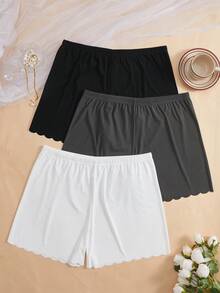 3pcs/Pack Women's Anti-Sheer Panties, Jacquard Waistband Ruffle Hem Plus Size Safety Shorts - Multicolor - View 5