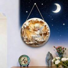 Cross-Border Best-Selling Christmas Round Angel Door Sign Hanging Ornament, Wooden Decoration, Wall And Home Decor. - Multicolor - View 6