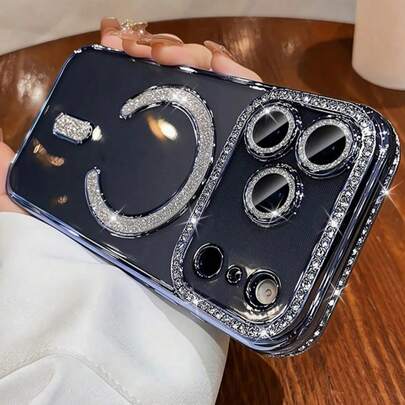 Hadaasi 1个皇家蓝电镀水钻亮片时尚手机壳，兼容苹果17 Pro Max、17 Pro、17 Air、17，支持无线充电，防震保护套，也兼容苹果16、15、14、13、A12、11 Pro Max Plus，时尚设计，经久耐用，是苹果用户和爱好者理想的生日礼物、派对礼物、春季周年纪念礼物、结婚礼物。