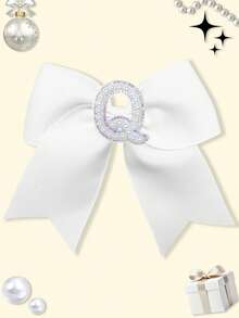 1pc 5 Inch Navy Blue 26 Letters A-Z Pearl Letters Personalized Back To School Ponytail Girl HairBow Teenagers Girl Hair Bows With Clips For Festivals Party School Girls Graduation Season Hairgrips For First Day Of School Classroom Girls Students,Teenagers Hair Accessories - White - View 34