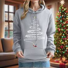 Sudadera con capucha para rbol de Navidad para mujer, con estampado de Pap Noel, de manga larga, para invierno, casual, festivo, bolsillos - A#01 Gris + XL - Ver 2