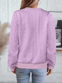 Chic Half-Zip Top Featuring Distinctive Textured Accents & Handy Pocket – Suitable For Spring & Autumn. Soft Wear, Easy-To-Match Silhouette That Works For Errands Or Leisure, A Must-Have For Effortless Daily Looks - 紫色 - 查看 3