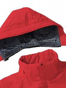 Áo khoác gió giữ nhiệt dành cho nữ - Chống gió, màu trơn, in họa tiết, thiết kế có mũ trùm đầu, nhiều túi, thích hợp cho thời tiết lạnh ngoài trời, áo khoác gió giữ nhiệt màu đỏ. - Đỏ - Xem 4
