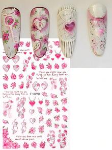 情人节美甲贴纸，浪漫玫瑰锁扣设计，滑动式礼物，适合婚礼和节日，女士DIY美甲配件 - 彩色 - 查看 3