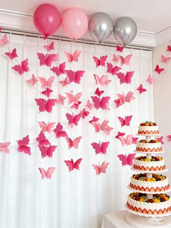 18 piezas/paquete - Guirnalda de mariposas 3D de 12 cm/4.72 pulgadas - Colores duales rosa, decoración colgante de mariposas, adecuada para baby shower, cumpleaños, boda, despedida de soltera, etc. | Fondo con tema de mariposas, decoración de 1er cumpleaños