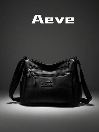 1件装女士PU撞色拼接大容量单肩包，户外便携多口袋斜挎包，休闲百搭邮差包