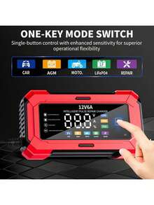 1个12V 6A智能液晶显示屏电池充电器，汽车电池充电器，适用于汽车、卡车、摩托车、割草机、船只等2-100Ah电池。具有电压检测、温度补偿、充满电自动停止功能，110V-240V~电源（欧规）。 - EU Plug - 查看 3