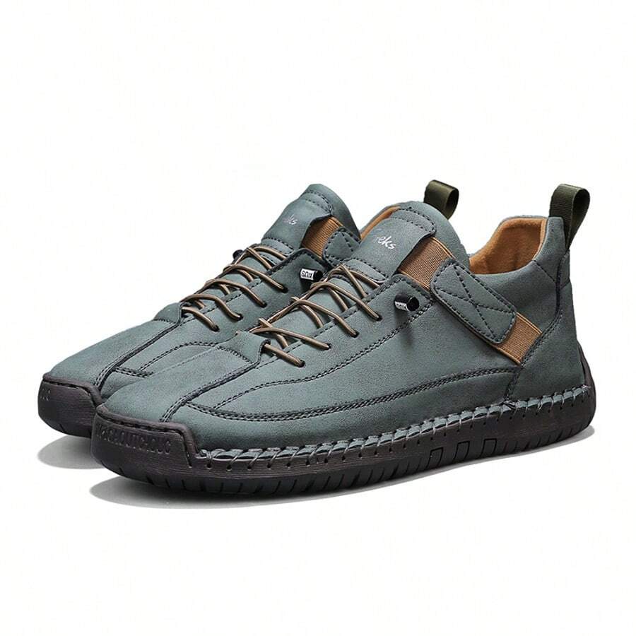 Men's Casual Leather Shoes Ankle Chukka Boots Slip On Lightweight Loafers Mid Top Walking Driving Shoes For Male - màu xanh lá - Xem 1