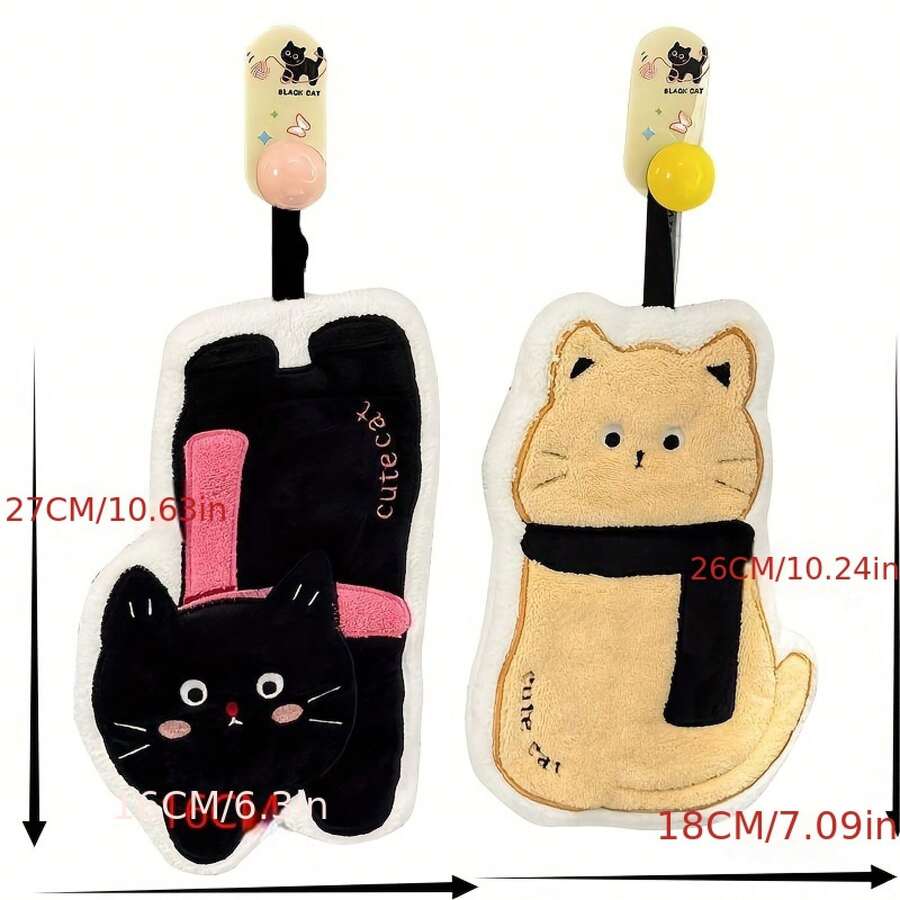 1 Piece Cute Bathroom Hand Towel Style Hand Towel Hangable Bathroom Kitchen Non-Shedding Absorbent Handkerchief Thickened Coral Towel Cloth - 黃黑圍巾貓 - 查看 1