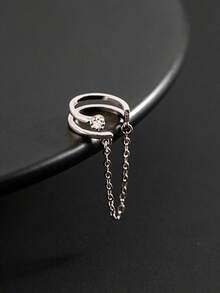 1pc Rhinestone Embellished Double Layer C-Shape Chain Ear Cuff - Silver - View 5