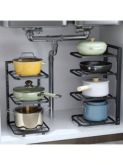 1 pieza Organizador de estantería debajo del fregadero, que utiliza el espacio debajo del fregadero de la cocina para almacenar ollas, sartenes y otros utensilios de cocina, resolviendo el problema de almacenamiento insuficiente en la cocina. Adecuado para armarios de fregadero de cocina doméstica, permite la colocación categorizada de utensilios de cocina, mejorando el aprovechamiento del espacio y manteniendo la cocina talla grande organizada.