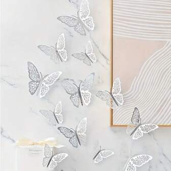 24 st. 3D-fjärilsdekorationspapper - lätt att dra av, lämplig för födelsedagar, bröllopsdekorationer, utomhusevenemang, avtagbar | Matt finish med kristalldetaljer, återanvändbart pappersmaterial