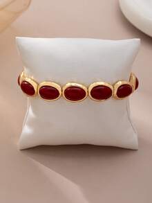 1件欧式不对称亚克力镶嵌红色锤纹弹力手链 - 彩色 - 查看 1