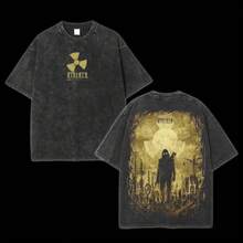 Camiseta unisex 100% algodón lavado vintage, estampado anime estilo Y2K, diseño moderno de moda, tacto suave y confortable, corte holgado, ideal para uso diario y excelente opción de regalo. - Negro - Ver 6