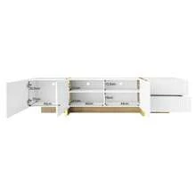 TV Unit 190 Cm, 3 Doors, 2 Drawers, White With Gold Veins And Wood - Gold + White - View 2