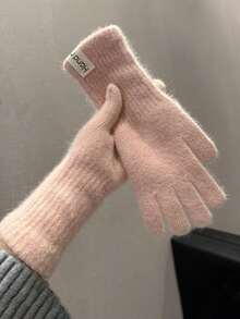 女士触屏针织露指手套一双装，保暖纯色加厚手套，秋冬季