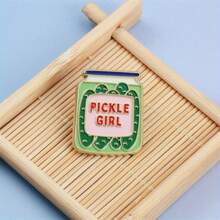 1pc Vintage Cartoon Enamel Brooch - Pickle Shaped, Floral Frame, Metal Accessories, Can Be Pinned On Bags, Jackets, Hats - Perfect Gift For Friends, Ideal For Casual Outfits, Hat Decoration, Fun Design, High-Quality Craftsmanship - Multicolor - View 3