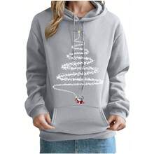 Sudadera con capucha para rbol de Navidad para mujer, con estampado de Pap Noel, de manga larga, para invierno, casual, festivo, bolsillos - A#01 Gris + XL - Ver 1