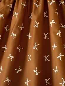 Vestido de verano de longitud hasta la rodilla con mangas de princesa y decoración con estampado de mariposas, informal para niñas - Marrón - Ver 8