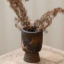 复古陶瓷花瓶，户外花园艺术装饰古董陶土花瓶 - 适合装饰餐桌、客厅、卧室、浴室，母亲节礼物，父亲节礼物 - 黑色 - 查看 3