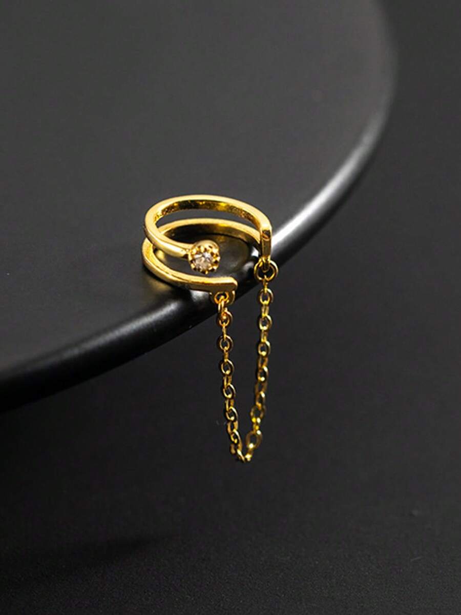 1pc Flash Rhinestone Double-layer C Design Link Chain Ear Clip