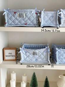 Keranjang Penyimpanan Lipat Bergaris Berlapis, Kotak Penyimpanan Meja Lipat, Tas Kosmetik Ember Pita Kapasitas Besar untuk Rumah, Dekorasi Ruangan - Baby Blue - View 11