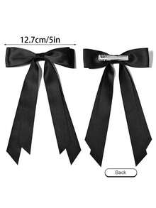 4pcs Women's Elegant Chic Minimalist Fashion Street Style Hair Clips, 22.5cm/8.85in Black/White/Khaki/Brown Bow Barrettes, Suitable For Daily, School, Travel, Holiday, Commute, Claw Clips, Hair Slide, Head Accessories, Hair Accessories For Women, Hairpin - Multicolor - View 2