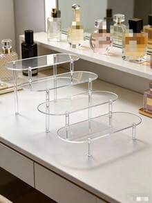 1 قطعة - رف عرض متعدد الطبقات من البلاستيك الشفاف، تصميم شبه منحرف/حواف مستديرة للحماية، رف تخزين للعطور والمجوهرات والدمى والمستحضرات التجميلية، سهل التركيب ومتين، حقيبة مستحضرات التجميل، ضروريات السفر - شفاف - مشاهدة 5