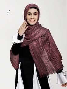 1 pezzo Sciarpa plissettata a tinta unita e righe con nappe, sciarpa/hijab casual di moda per donna - A - Visualizzare 14
