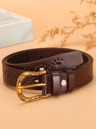 1pc Vintage Hollow Out PU Leather Belt For Women, Suitable For Daily, Party, And Outfit Matching