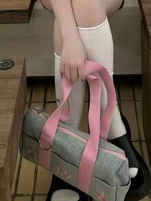 Túi tote hình trụ màu hồng và xám thiết kế độc đáo, dễ thương, thời trang đi học, túi đeo vai dung tích lớn dành cho nữ sinh. - Xám - Xem 2