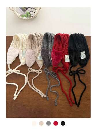 1pc Thermal-Lined Knitted Ear Warmer Headband With Tie, Women Winter Warm Ear Muffs Earmuffs Headwrap For Cycling