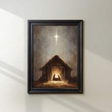 1幅基督教帆布海报，圣诞马槽壁画，描绘了小耶稣的形象，节日圣诞装饰家居艺术品，神圣的圣诞主题壁画，适用于家居装饰、墙面装饰、客厅装饰、卧室装饰、房间装饰，充满灵性的圣诞家居装饰，信仰灵感基督教可打印风格 - 彩色 - 查看 3