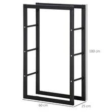HOMCOM Log Rack, Log Storage, Log Holder, 100 Kg Capacity, Steel, Black, L 60 X W 25 X H 100 Cm - Black - View 2