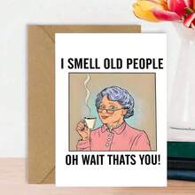 1pc Humorous Birthday Card - "Old Person" Sarcastic Greeting, High Quality Paper With Envelope, Suitable For Friends, Siblings, Spouse - Unique Gift For 14+, 21st, 30-60 Years Old - Whimsical Pink Suit Jacket Design - Sets - View 1