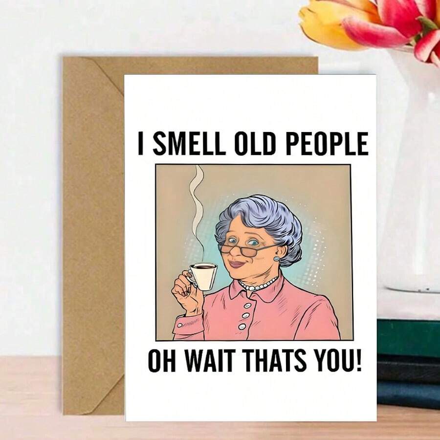 1pc Humorous Birthday Card - "Old Person" Sarcastic Greeting, High Quality Paper With Envelope, Suitable For Friends, Siblings, Spouse - Unique Gift For 14+, 21st, 30-60 Years Old - Whimsical Pink Suit Jacket Design - Sets - View 1