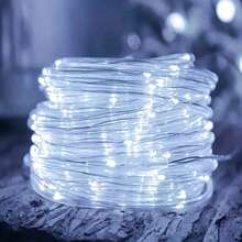 1pc 50/100/200/300 LED Bead Lights, 7/12/22/32ft Long With 6.6ft Cable, 8 Modes Solar Powered Flexible Waterproof Fairy Lights For Garden, Wedding, Christmas, Halloween Decor, Multi-Color Hanging Outdoor Lighting