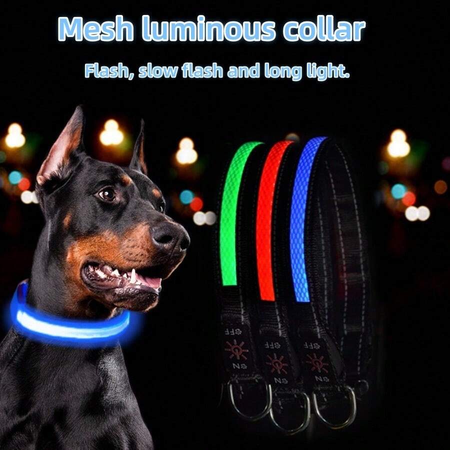 1 pièce Collier lumineux pour chien étanche rechargeable par USB - Collier de confortable et doux en maille ajustable, convient pour les promenades de nuit. Collier de chien LED en maille de nylon doux et ajustable, adapté aux petits, moyens et grands chiens. Design durable et à la mode, améliore la visibilité nocturne