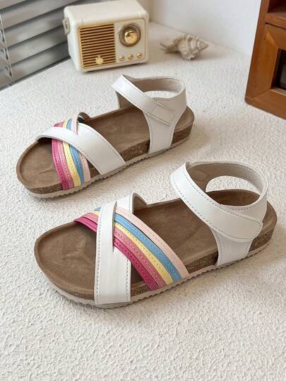 Dép xăng đan mùa hè mới cho bé gái, giày đi biển hở mũi dễ thương với sọc màu sắc, phù hợp cho đi biển, du lịch, chụp ảnh, đi học và mặc trong nhà.