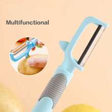 1个多功能不锈钢削皮器，带人体工学手柄 - 适用于土豆、水果和蔬菜，耐用直刃厨房工具，有绿色、粉色和白色可选 - 彩色 - 查看 5