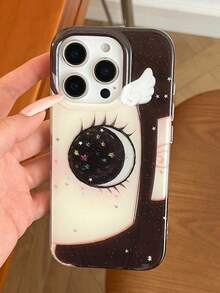 1个随机散粉星星竖屏卡通大眼睛图案手机壳，可爱时尚的洛丽塔风格防震保护套，适用于 17/ 17 Pro Max/ 16 Pro Max/ 15 Pro/ 14/ 13/12/11，可作为圣诞礼物送给家人、朋友、姐妹、女朋友 - 黑色 - 查看 2