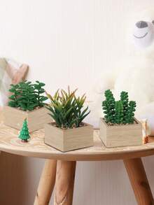 人造多肉植物、中密度纤维板花盆、木盒装饰、桌面摆件、人造植物、学校宿舍办公室装饰、户外派对活动、节日生日派对装饰、家居入口、酒店餐厅客厅卧室婚宴厨房花园装饰 - 綠色 - 查看 4