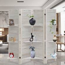 4 Panel 5.6FT Wooden Room Divider Folding Privacy Screen Partition/ Shelves - 1 - 查看 2